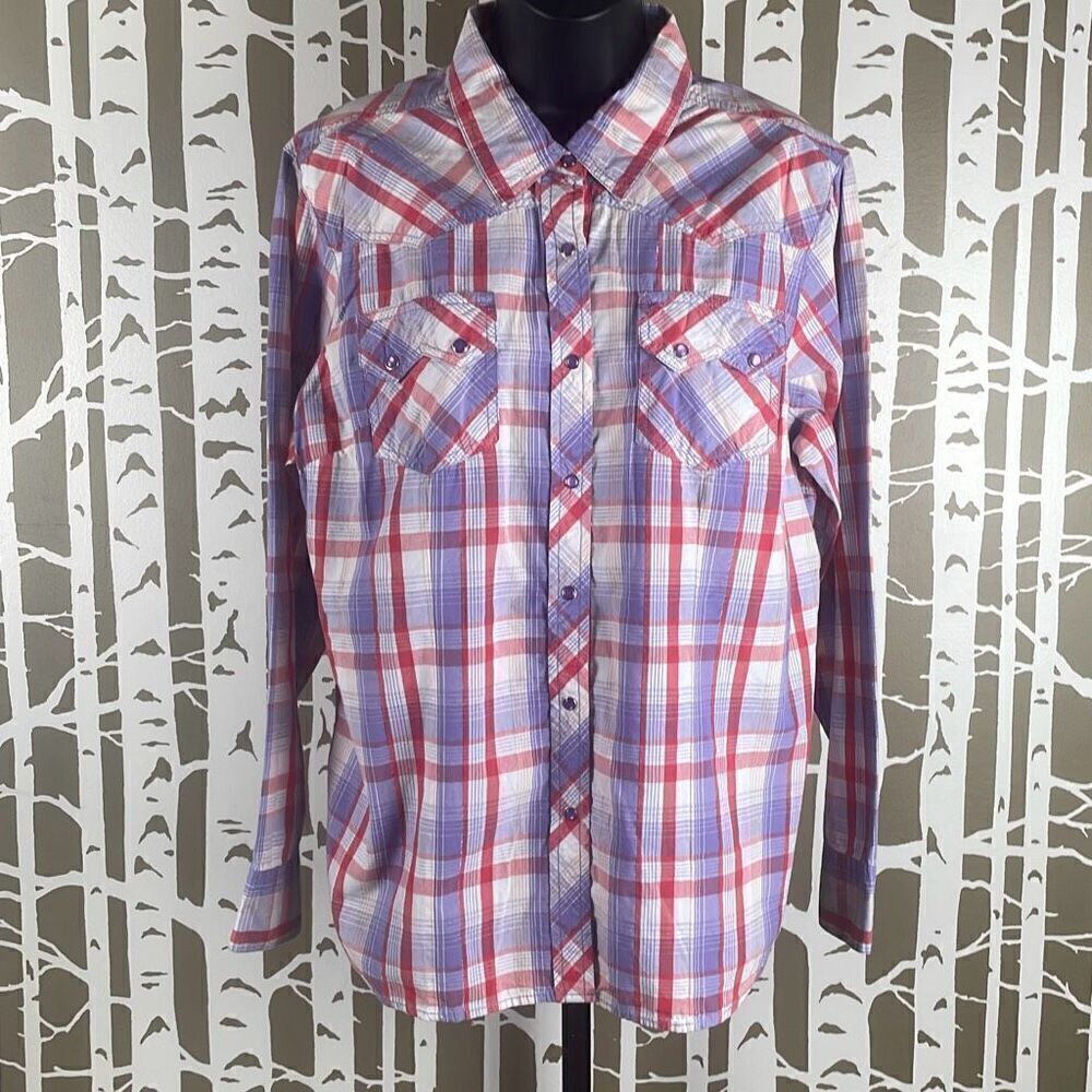 Western Purple Pearl Snap Plaid Shirt 1X